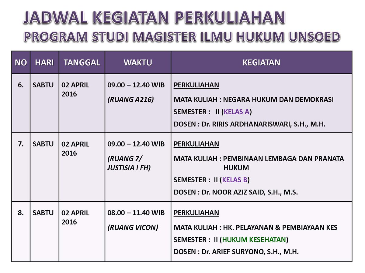 mihunsoed's tweet photo. JADWAL PERKULIAHAN MIH UNSOED 01-02 APRIL 2016 https://t.co/8NfPMPIfeI