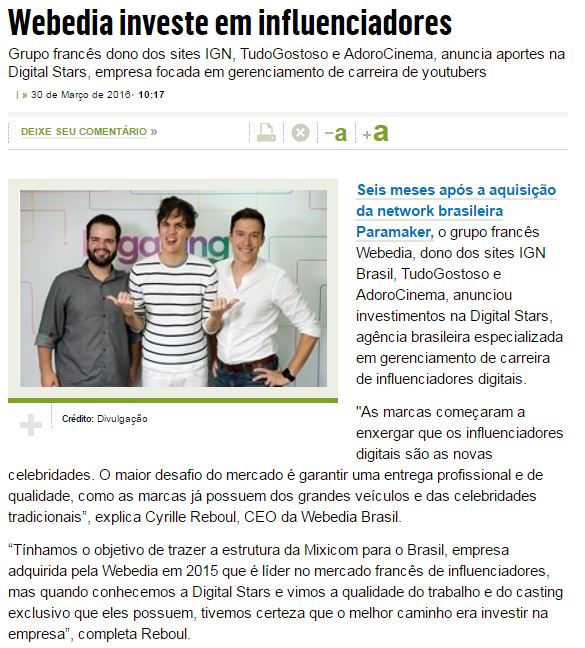 Webedia investe em influenciadores meioemensagem.com.br/home/midia/not… #Webedia #DigitalStars