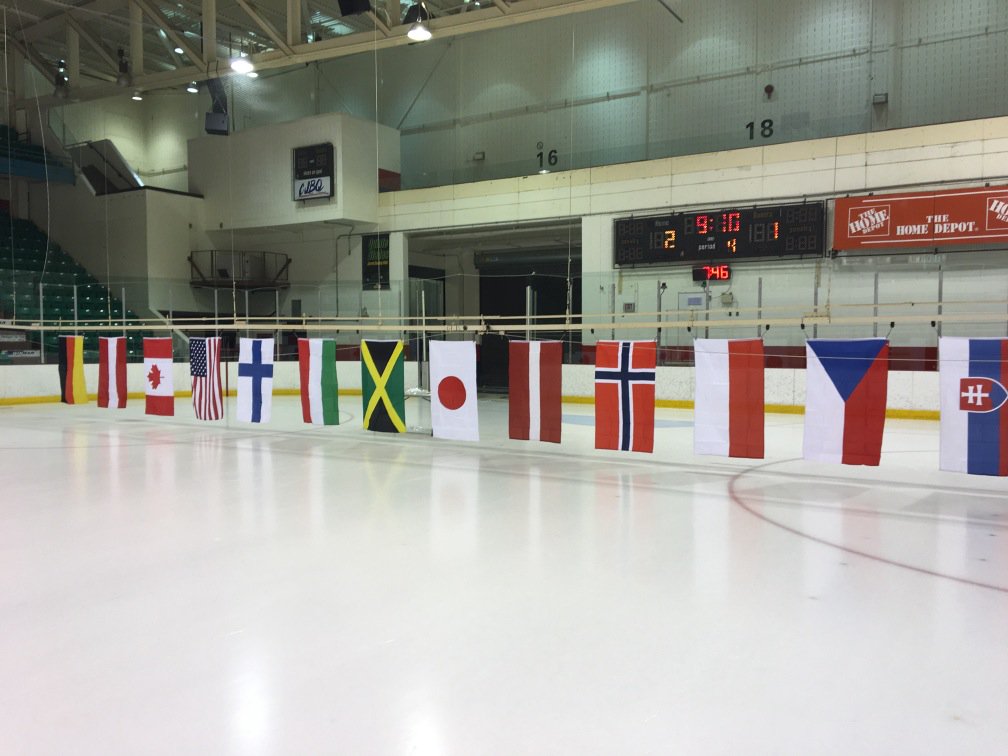 Flags ready to be raised to the roof in Belleville U19 WFC 2016 #floorball #innebandy #salibandy #unihockey