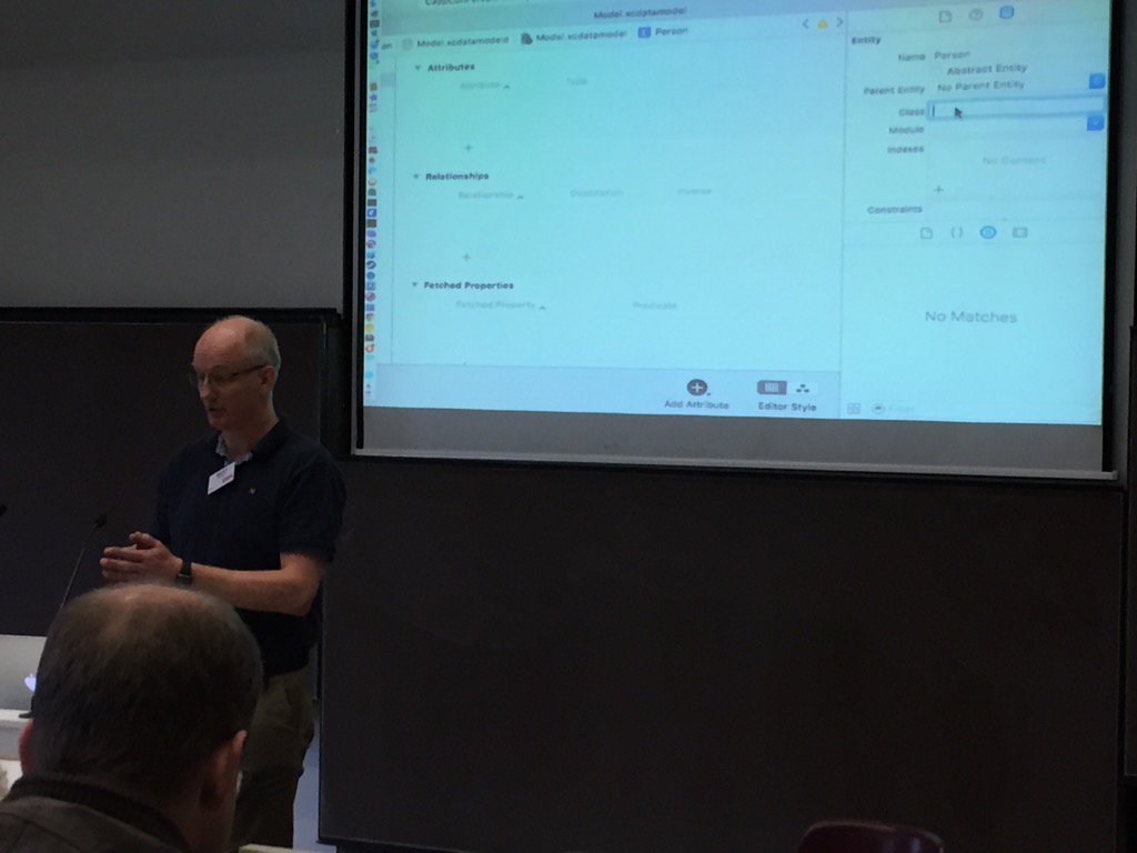 slevenbits's tweet photo. This is cool: @mrcarlberg is creating a data model for @cappuccino right in Xcode! #cappcon2016 https://t.co/je36vXoEvK
