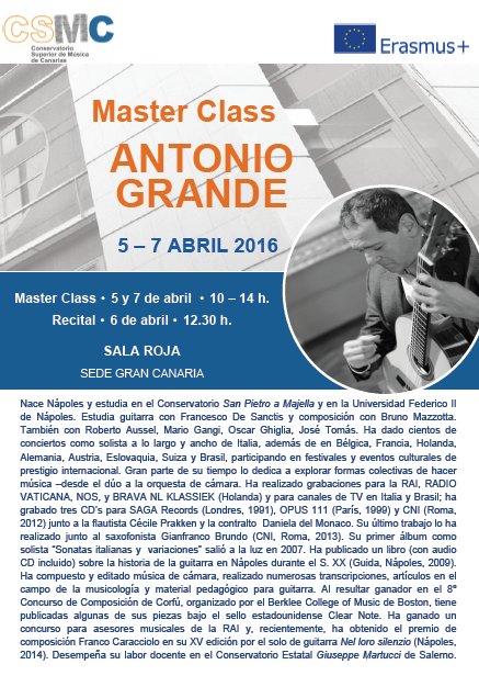 CSM_Canarias's tweet photo. 5-7/4/16 @CSM_Canarias #CSMCGC Master-Class de Guitarra #AntonioGrande @EUErasmusPlus @EducacionCan https://t.co/npkOmN6L3h