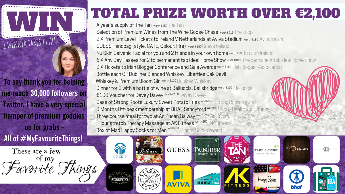 CiamhieMc's tweet image. To say 30,000 thank yous, YOU can #WIN all #MyFavouriteThings worth €2,100+ RT &amp;amp; enter here: gleam.io/eznQ2/win-all-…