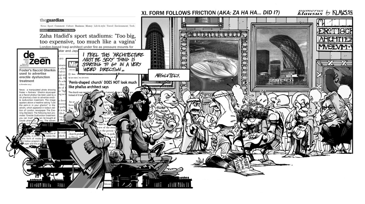 #ZahaHadid appeared briefly in a cartoon done for <a href="/uncube/">uncube magazine</a> on occasion of her Qatar Stadium uncu.be/4MDBOE