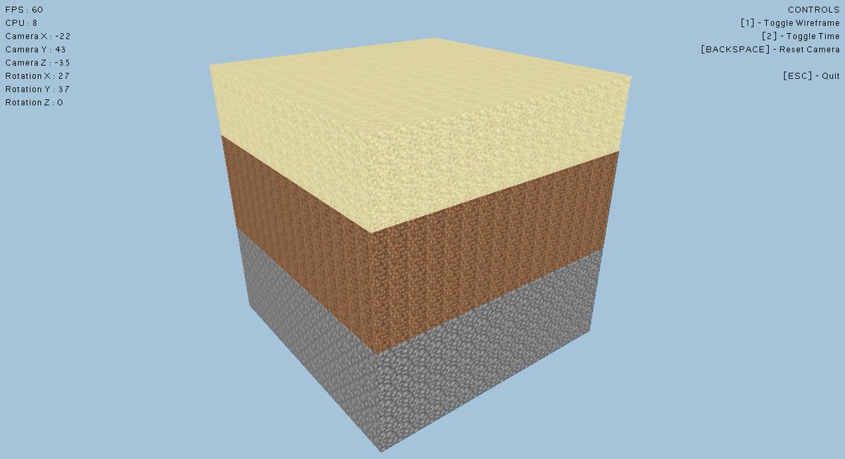 NinePinNoTap's tweet photo. Procedural Minecraft style terrain slowly coming together #gamedev #abertay #mprof #directx11 https://t.co/yrDtLZbdWW