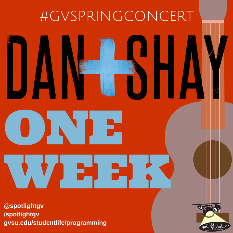 GVSUStudentLife's tweet photo. One more week until @DanAndShay hit the stage at Grand Valley! Tickets still available! #GVSpringConcert https://t.co/CgxIwZEv0b