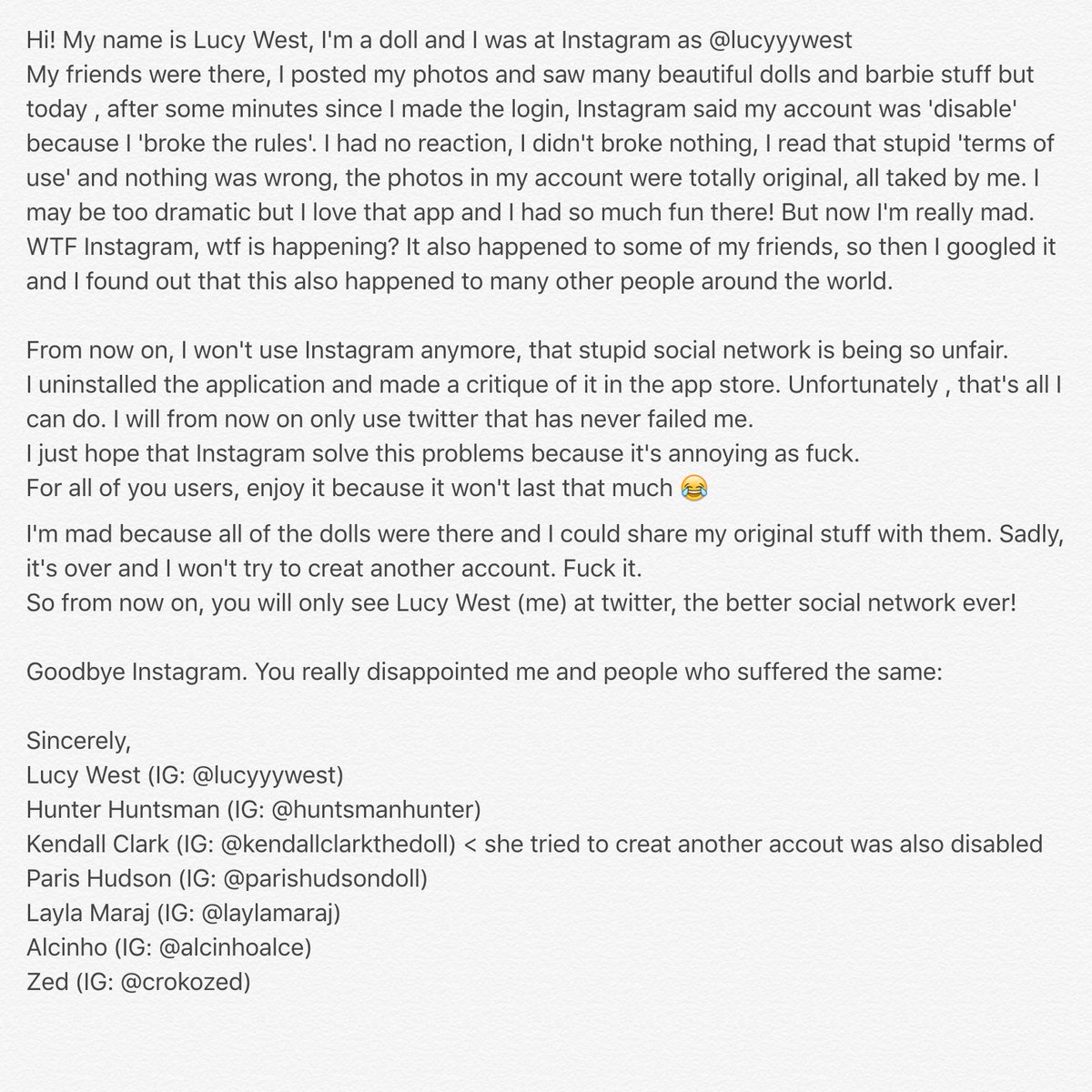 lucyyywest's tweet photo. READ THIS PLZ! My bad experience with Instagram. #instagram #instagramproblem #instagramhacked #instagramlogout https://t.co/lAkQSR3XpL