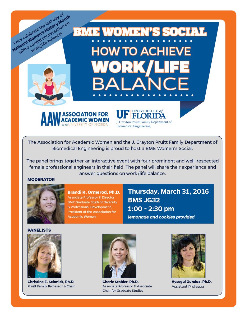 UFBME's tweet photo. UF BME Womenβs Social β How to Achieve Work/Life Balance! Today
@ 1pm, BMS JG32. #UFBMEGSAW16 #WHM16 https://t.co/v9yKJLyhFA