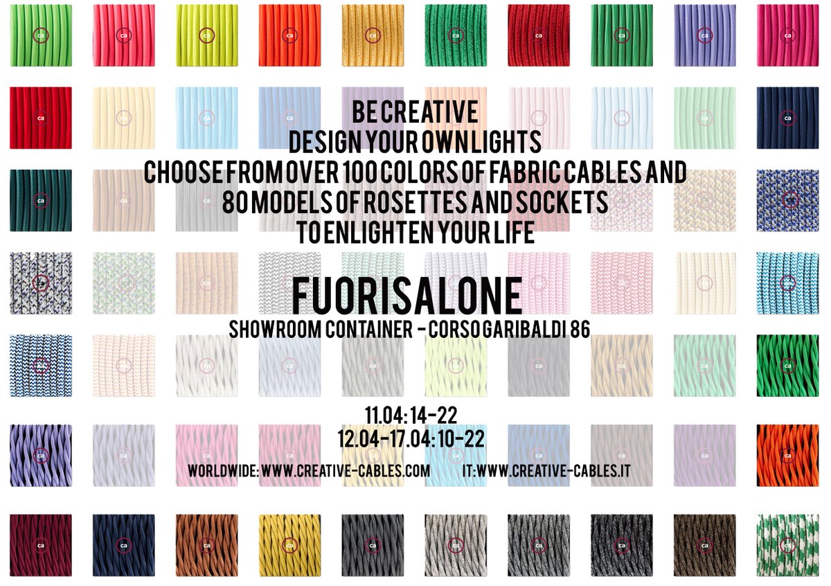 CreativeCables's tweet photo. Ci vediamo al #fuorisalone? #designfashionweek #SaloneDelMobile #design #interiors #homedecor #news #blogger https://t.co/ltUb9oy4XU
