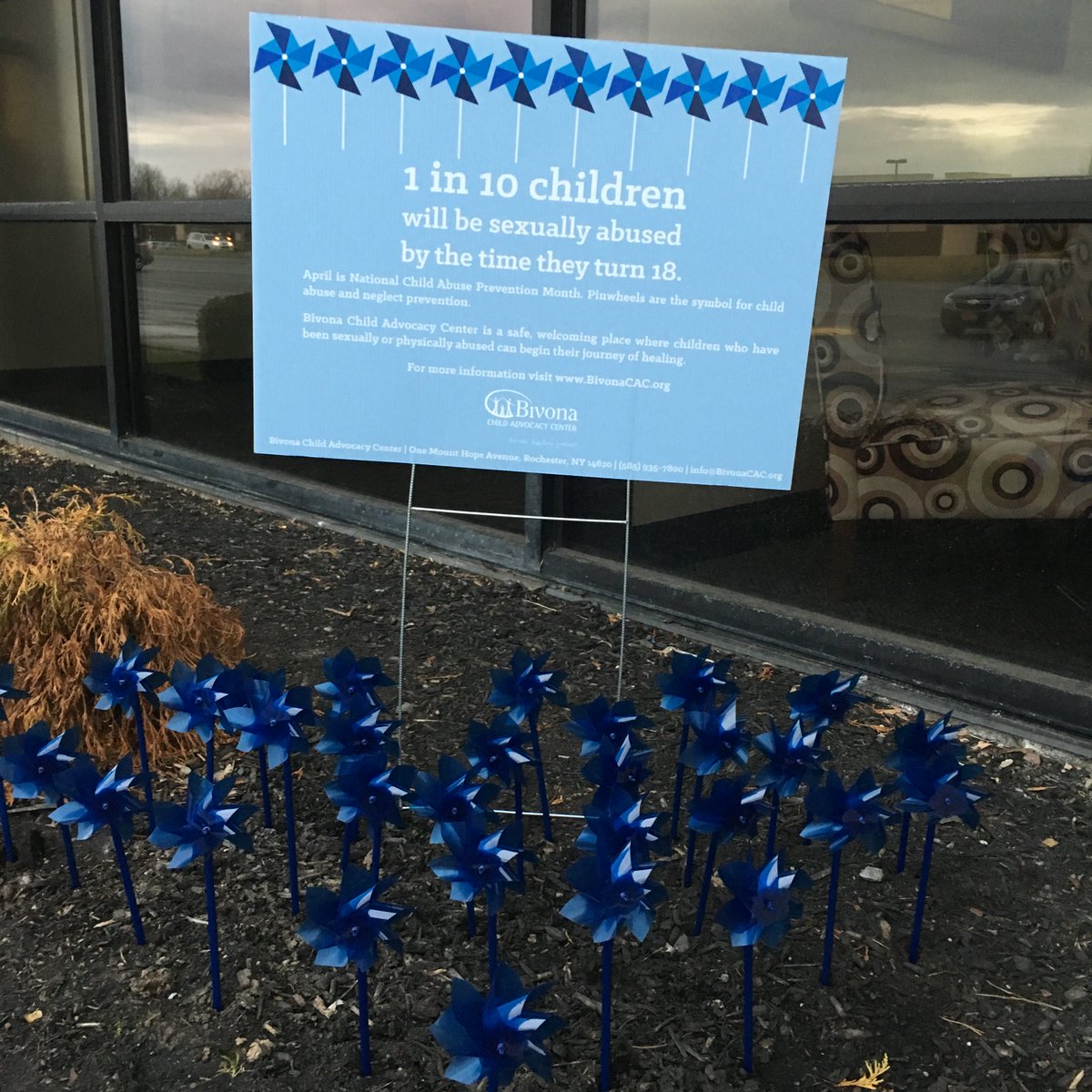 ButlerTill's tweet photo. Today we have planted pinwheels outside our entrances to support @BivonaCAC #preventchildabuse #bebraveforkids https://t.co/5ujggX6uht