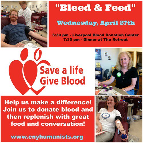 CNYHumanists's tweet photo. Our #bleedandfeed @RedCross is a great way to make giving blood a regular part of your life! #goodforgoodnesssake https://t.co/XOPS6K5xkX