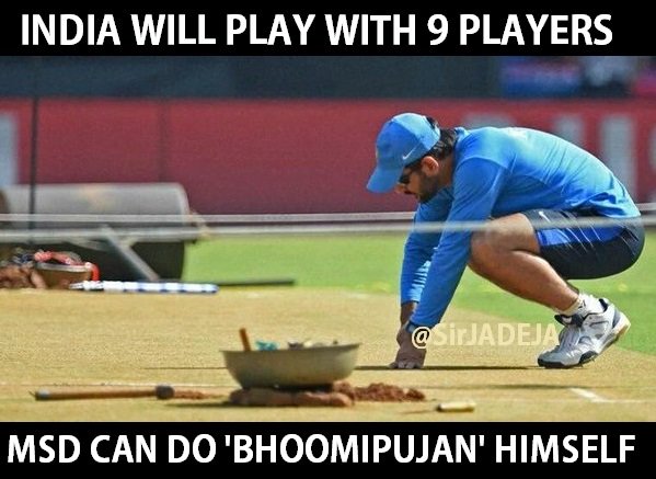 SirJadeja's tweet photo. BREAKING: Rohit Sharma &amp; Dhawan Out Of The Team. Dhoni Says He Can Do 'Bhoomipujan' Himself .;)

#IndvsWI #DilSay https://t.co/0djvzkjmVV
