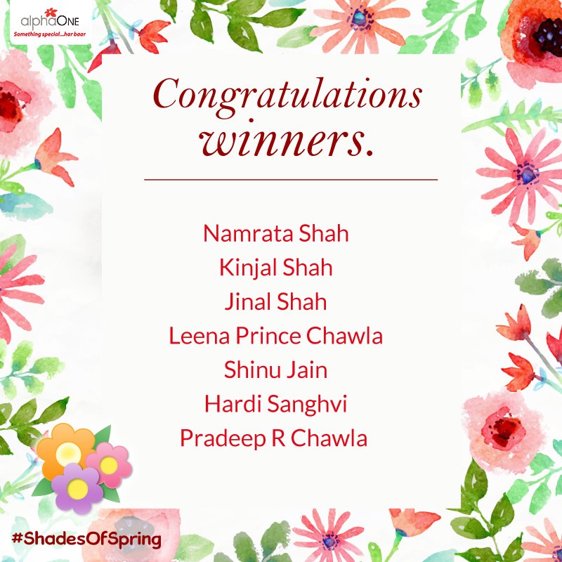 AhmedabadOne's tweet image. Thank you all for your wonderful participation in the #ShadesOfSpring contest. Here are the lucky winners!