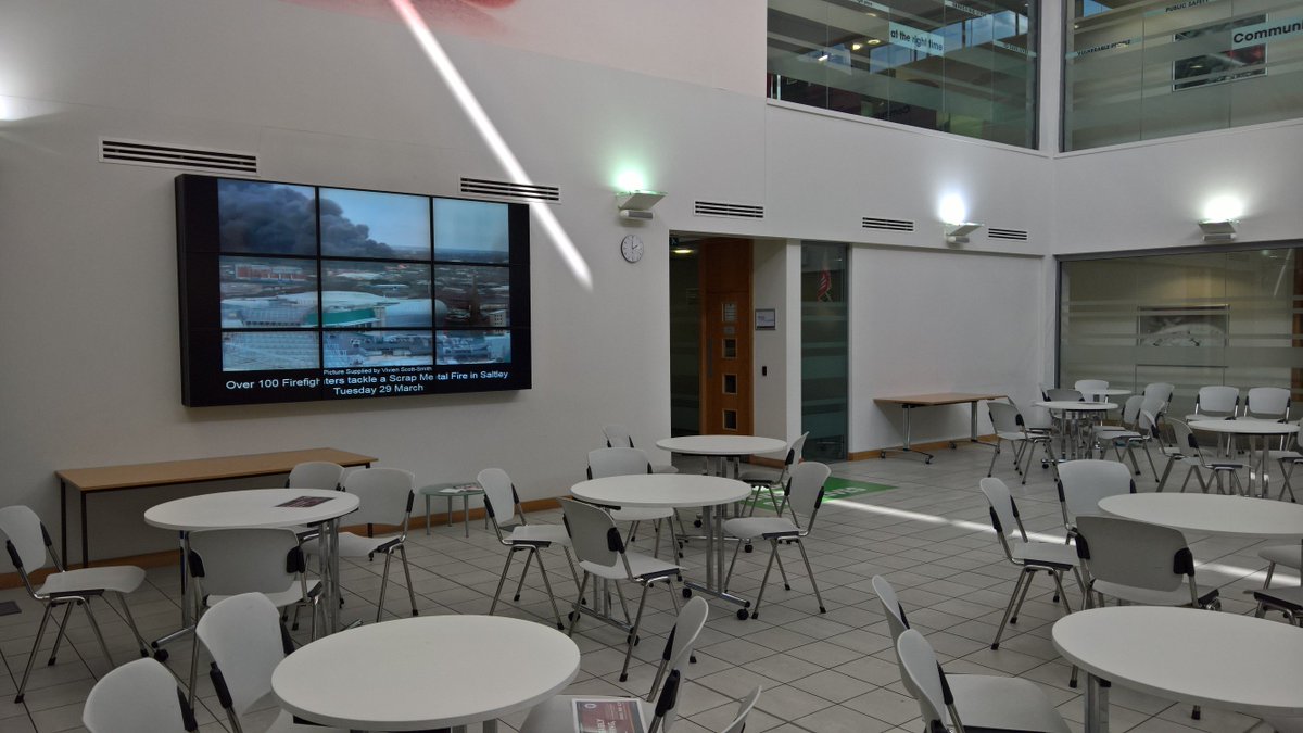 PavDhande's tweet photo. Here's one way @WestMidsFire keep their staff informed at their HQ in Birmingham (in canteen). #SaltleyFire https://t.co/3J7g4dhUMC