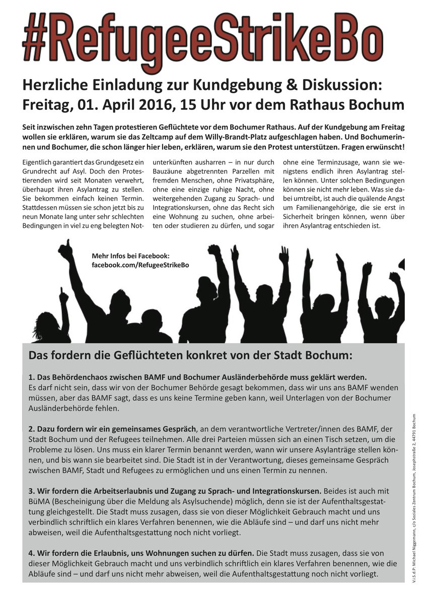 SeebrueckeBo's tweet photo. Share and join! #RefugeeStrikeBo veranstaltet um 15h Kundgebung vor dem Rathaus! https://t.co/mOHLJqxW8S