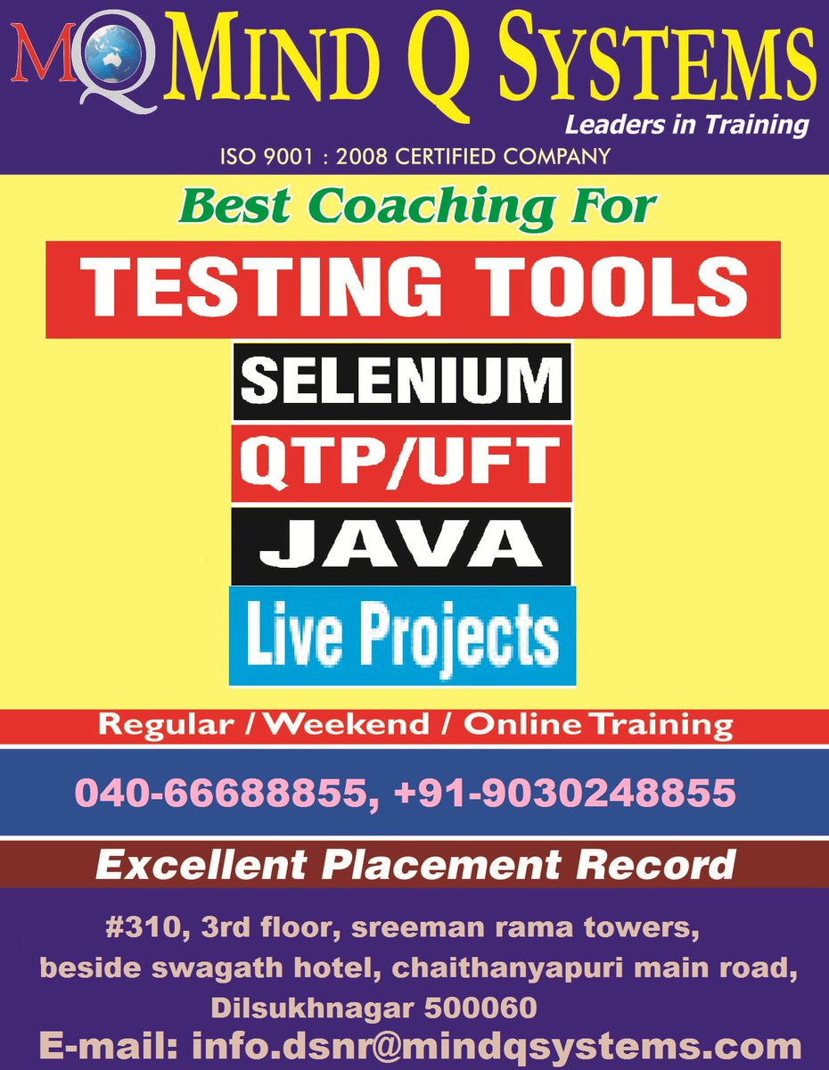 Testingtools2's tweet image. Courses offered in Mind Q Systems Dilsukhnagar