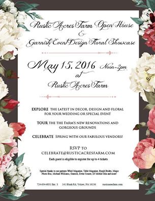 RusticAcresFarm's tweet image. Experience a setting as magical as your moment...You're invited to our Spring Open House! ow.ly/108gKG