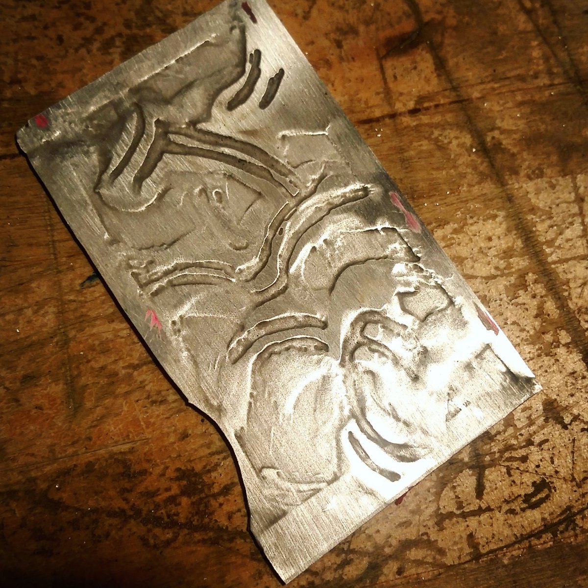 BAKilley's tweet image. Texture design for a sterling silver pendant created with nail polish and ferric nitrate! #acidetching