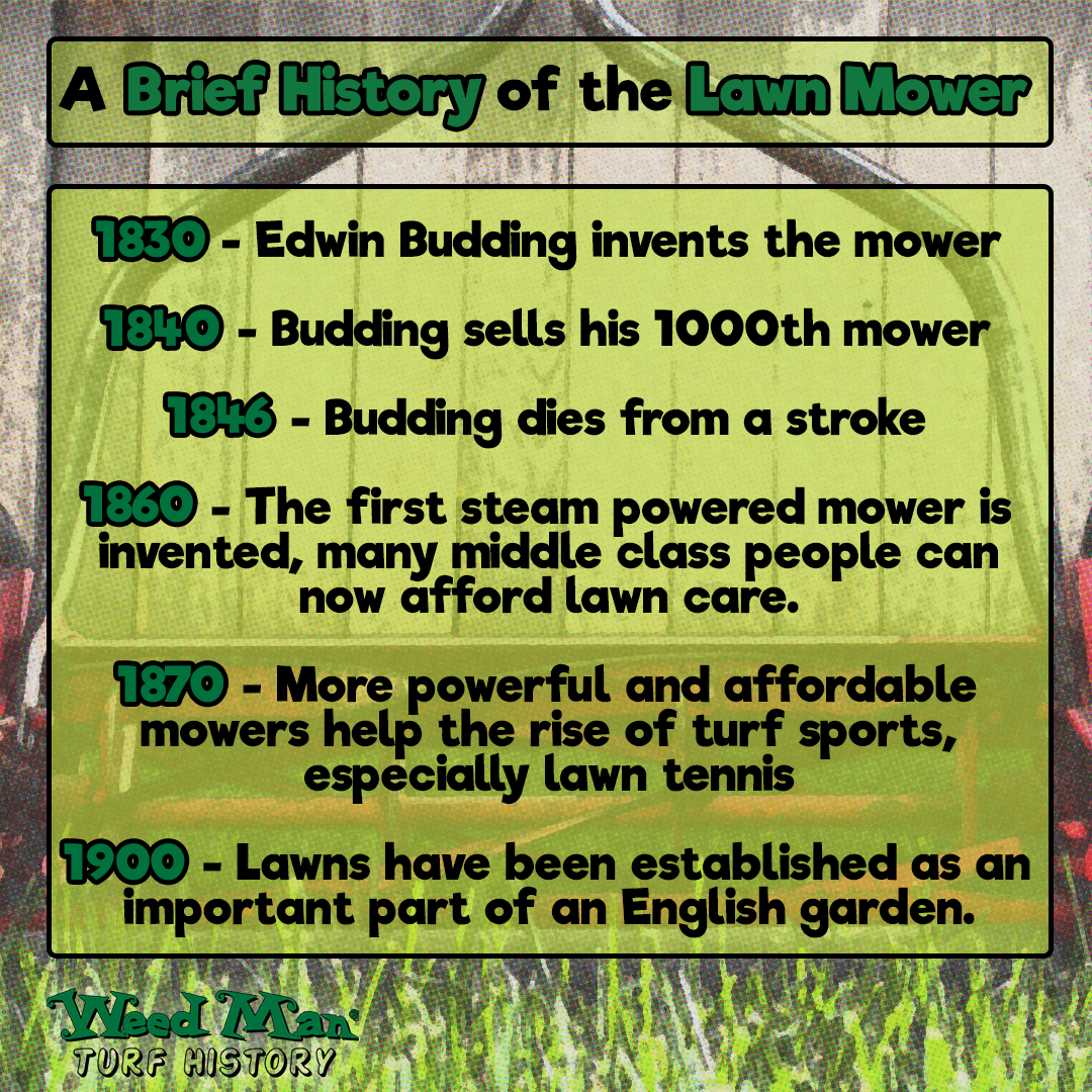 weedmanusa's tweet photo. After the lawn mower was invented, it only took 70 years until lawns were everywhere in England! #TurfHistory #tbt https://t.co/TyYfZfdATy