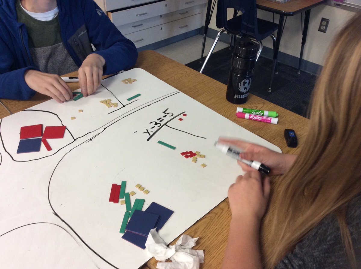 JenKoerner's tweet photo. Music to teachers' ears: "I SO get it now!" Modeling integer equations with algebra tiles #team512 @OPC512 @theSMSD https://t.co/fH7Rp0jkGi