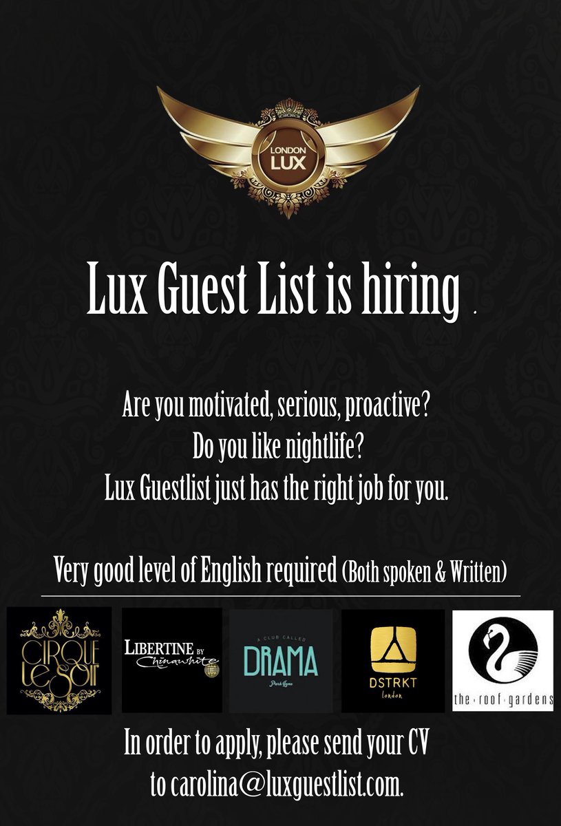 LUX GUESTLIST IS HIRING❗ For more info 👉facebook.com/London.Lux.Gue…