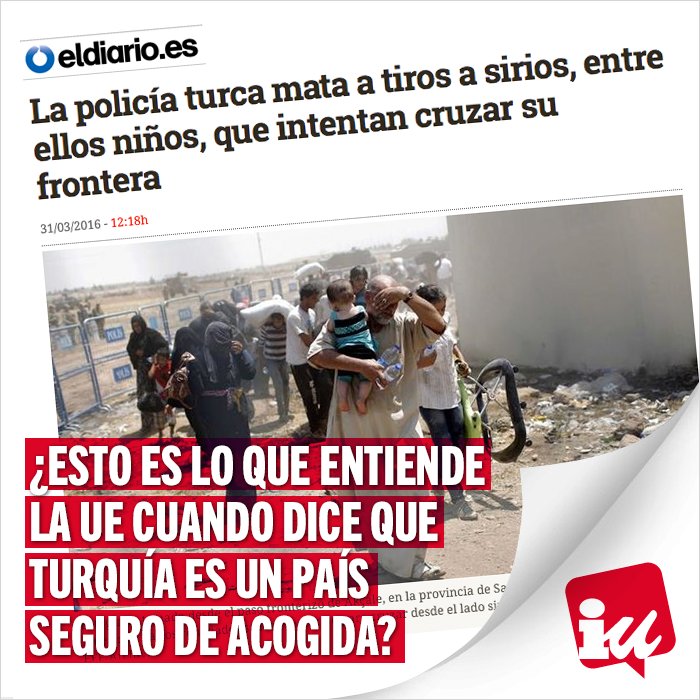 IzquierdaUnida's tweet photo. Tras la firma del acuerdo UE-Turquía, los refugiados ya no sólo mueren ahogados al cruzar el Egeo #VergUEnza https://t.co/xF5bEbiX3f