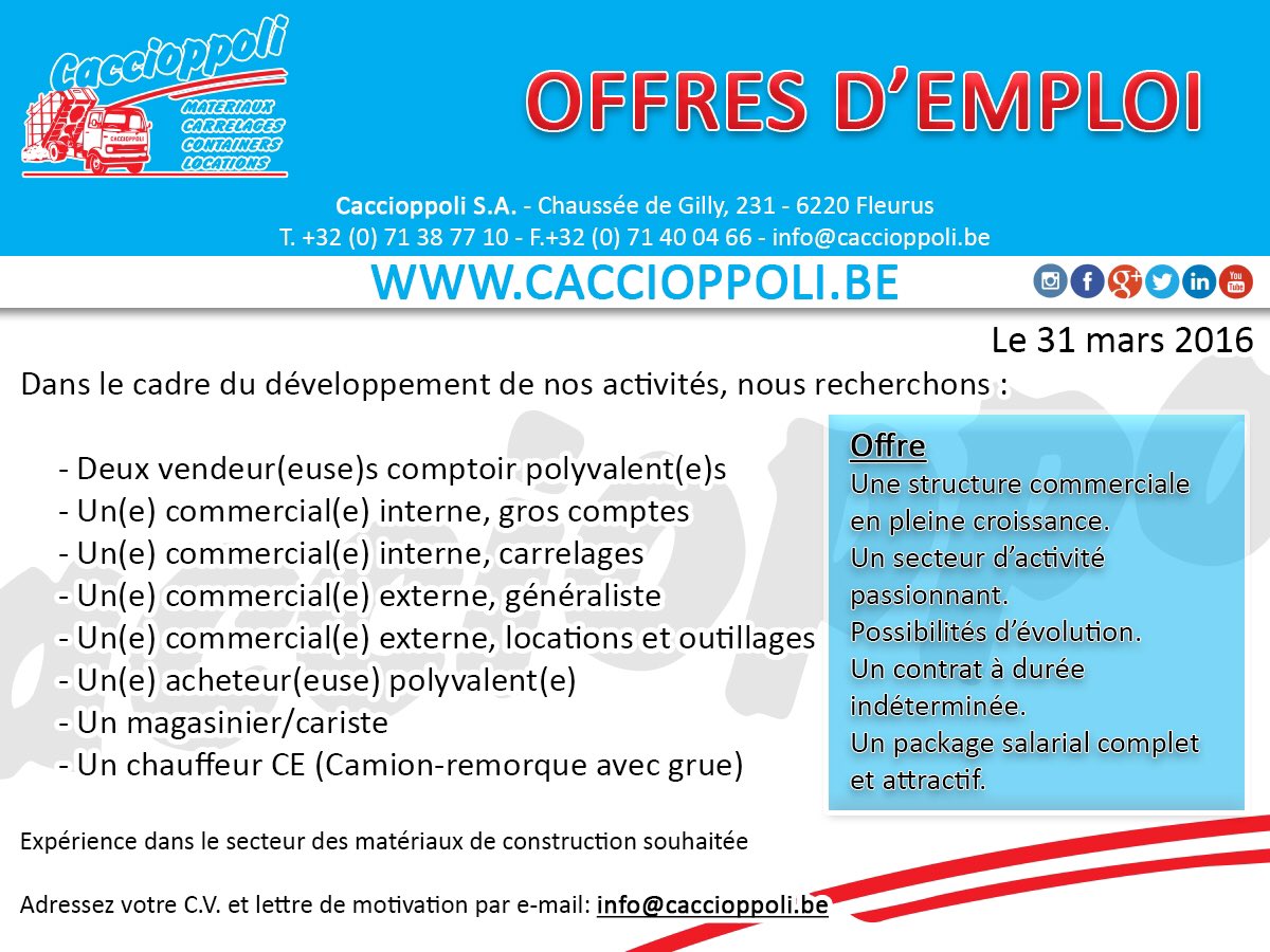 CaccioppoliSA's tweet photo. #emploi #Charleroi #offresdemploi https://t.co/gq2bAMnmTm