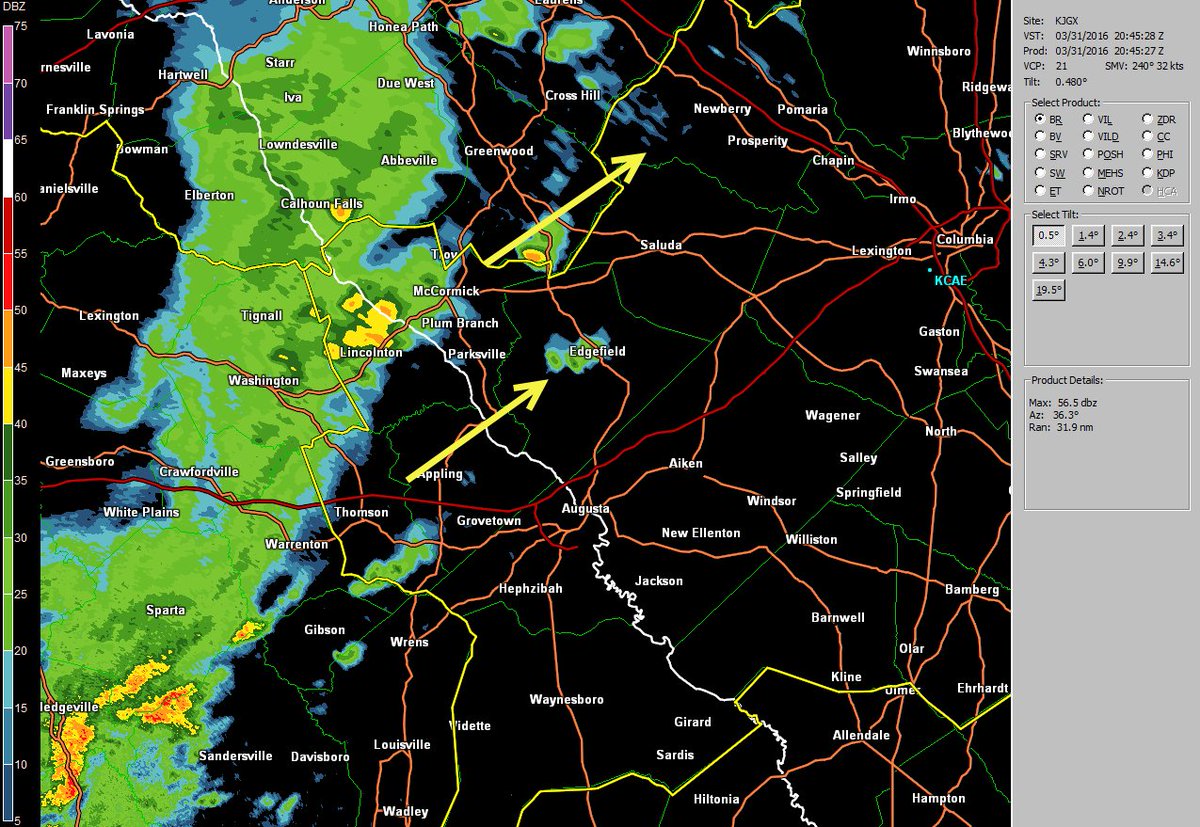 4:45PM... little to no lightning associated with activity near Lincolnton &amp; Kirksey. Weakening. #gawx #scwx #caewx