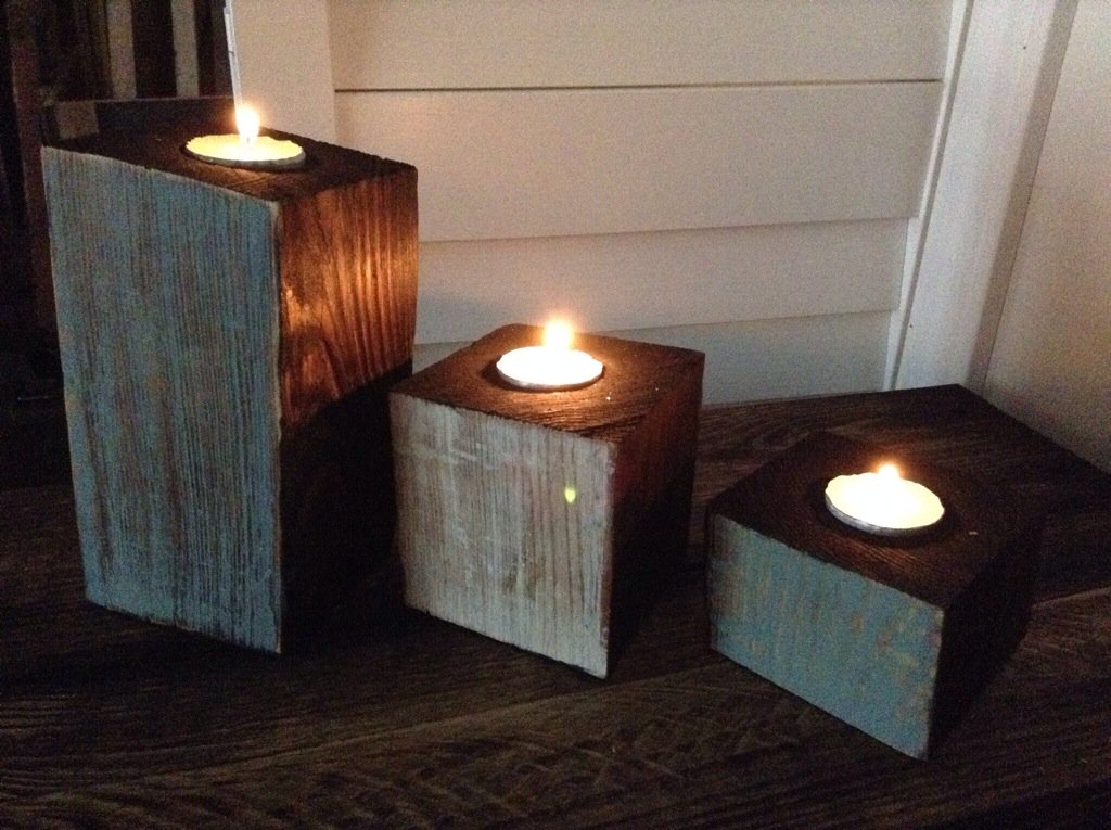 MilwainINC's tweet photo. Custom 3 piece #tealight #candleholder . Looking for something specific? #repurposedlife #DIY #gta #recycle #rustic https://t.co/Cz0Q061Uv9