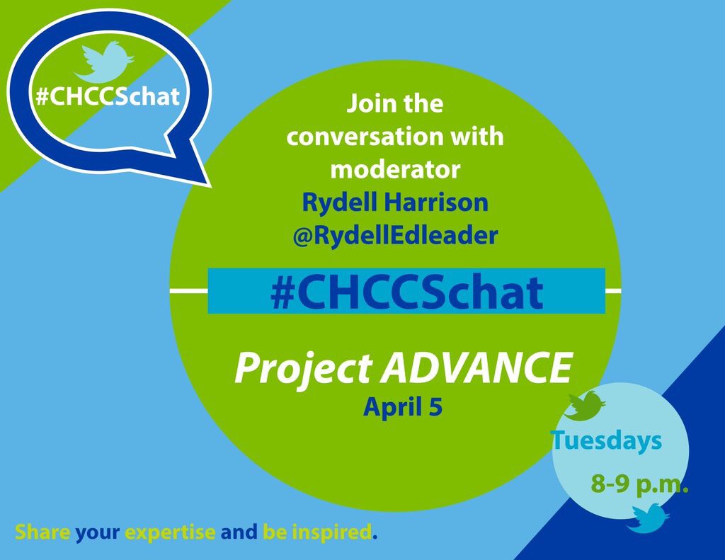 maximizeunderst's tweet image. Join @RydellEdleader for the next #chccschat Topic: Project ADVANCE April 5, at 8-9 pm #chccs