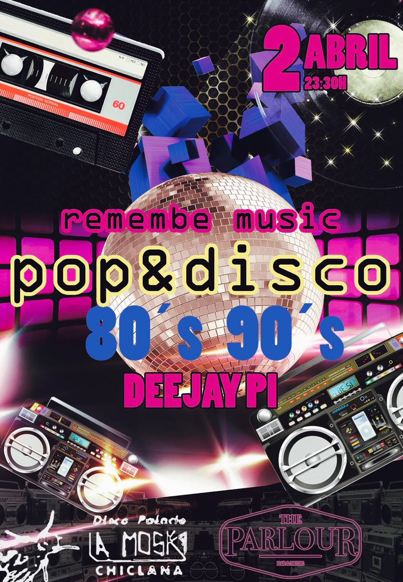 PiDeejay's tweet photo. Llego el día !!! SÁBADO 2 abril 2016    II fiesta de los 90`s en.parlour Chiclana ,#90's #parlour #pideejay https://t.co/NRRqpyh2HY
