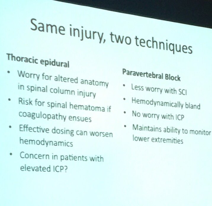 DeepaKattail's tweet image. Thoracic epidural vs paravertebral block in traumas by Dr Bielsky @ChildrensColo #SPPMCOS2016 #regionalanesthesia