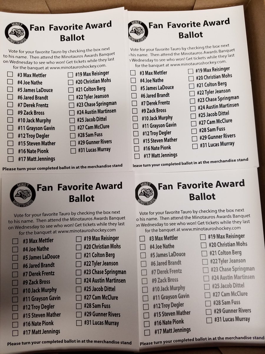 MinotauroHockey's tweet image. When you're at the games this weekend sure to vote for your favorite Tauro to win the Fan Favorite Award!