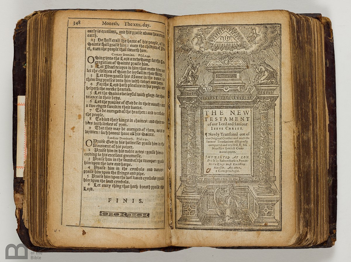 PassagesExhibit's tweet photo. #ArtifactoftheDay This is a first edition King James New Testament with the Book of Common Prayer, printed in 1611. https://t.co/61qboYBsB3