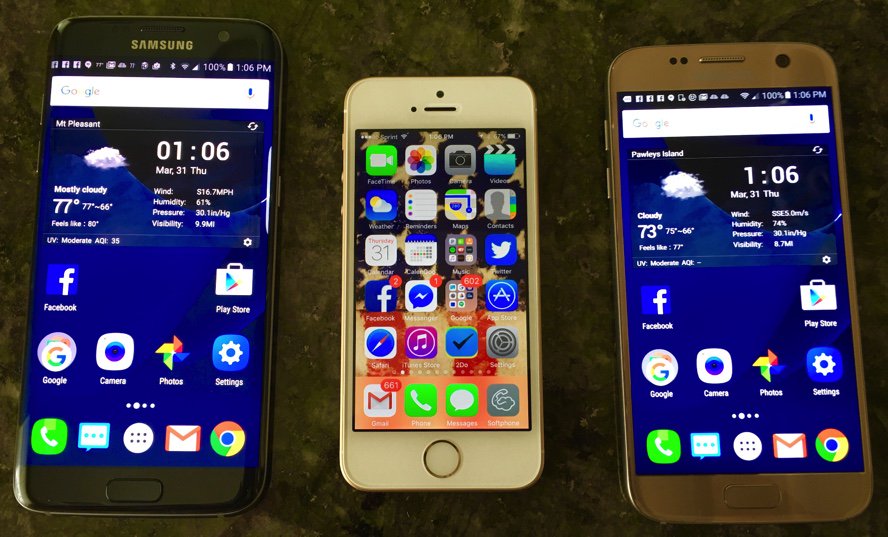 Galaxy S7 Edge, iPhone SE, and Galaxy S7