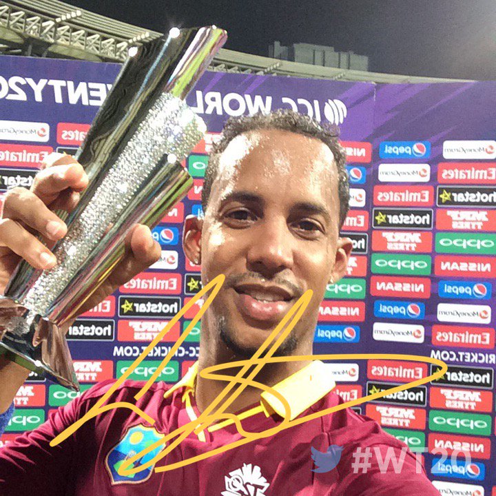 ICC's tweet photo. He was at home in the West Indies 48 hours ago, but @54simmo has come to Mumbai and got #WI to the #WT20 final! https://t.co/91iXVjc8Af
