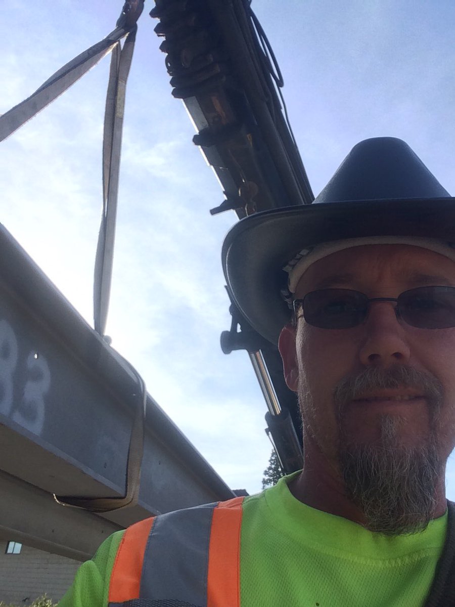RickGauthier2's tweet photo. @StandardTC Time to cowboy up in style installing steel with a new hard hat. #Superbuild #heavylift #hiab422 https://t.co/CvUmjHxILJ