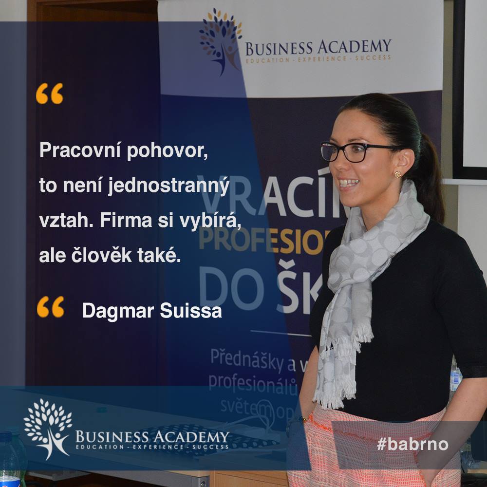 BAbrno's tweet photo. Že je pracovní pohovor jen o výběru zaměstnance? Tak na to zapomeňte, i firma se snaží uspět. #DagmarSuissa #Babrno https://t.co/eYESyD79gy