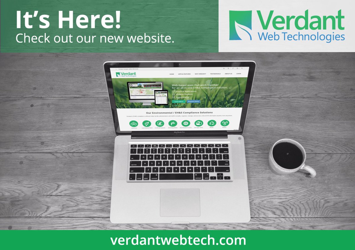 VerdantWebTech's tweet photo. Our new website has launched! Discover Verdant's EH&amp;S Compliance Software solutions: https://t.co/SH1pbYX7xE . https://t.co/G4fEMQkb7k