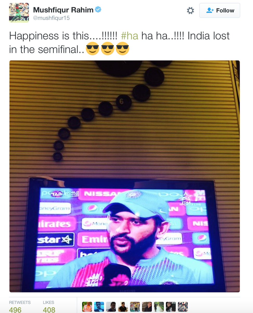 PeterDellaPenna's tweet photo. Mushfiqur's deleted tweet is post-script to @andrewffernando piece on Bangladesh v India. https://t.co/8LOX7E3K2Q https://t.co/6urQOd5lBT