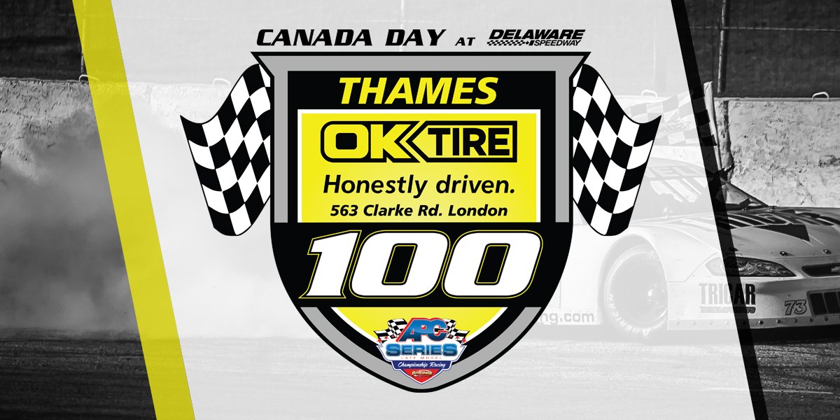 UnitedLMSeries's tweet photo. The Thames OK Tire 100 set for July 1st @DelawareSpdway, this is the official event logo! #CanadaDay #RaceDays https://t.co/xQt8etedbo