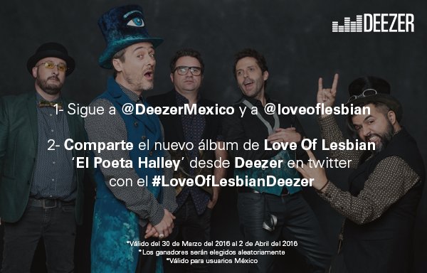 ¿Te gustaría comer con <a href="/loveoflesbian/">Love of Lesbian</a>? <a href="/warnermusicmex/">Warner Music México</a> y Deezer invitan #LoveOfLesbianDeezer deezer.com/album/12454822