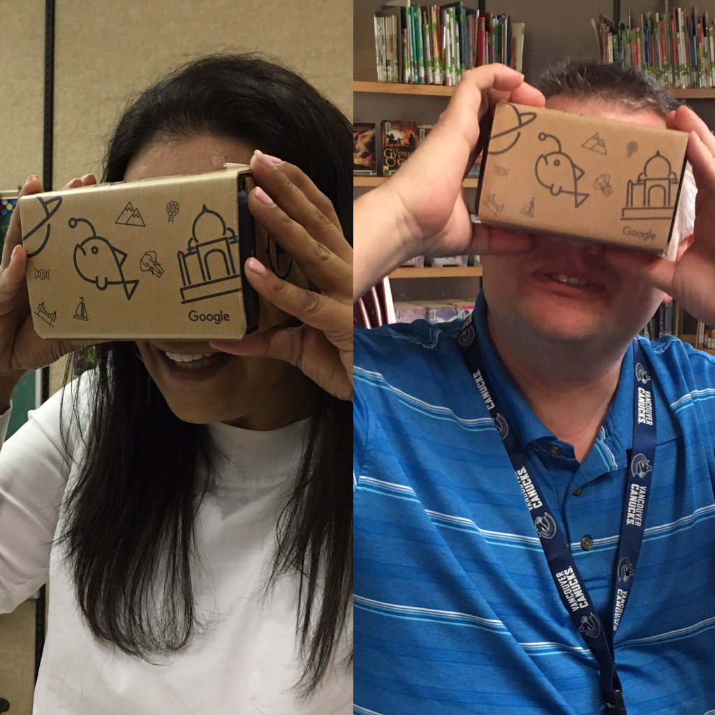 DivisionW's tweet photo. "Incredible!!!" The words a VP &amp; Principal exclaim using #GoogleCardboard 4 1st time @SHECommons #sd36learn #pltech https://t.co/FeXe3XJ5DR