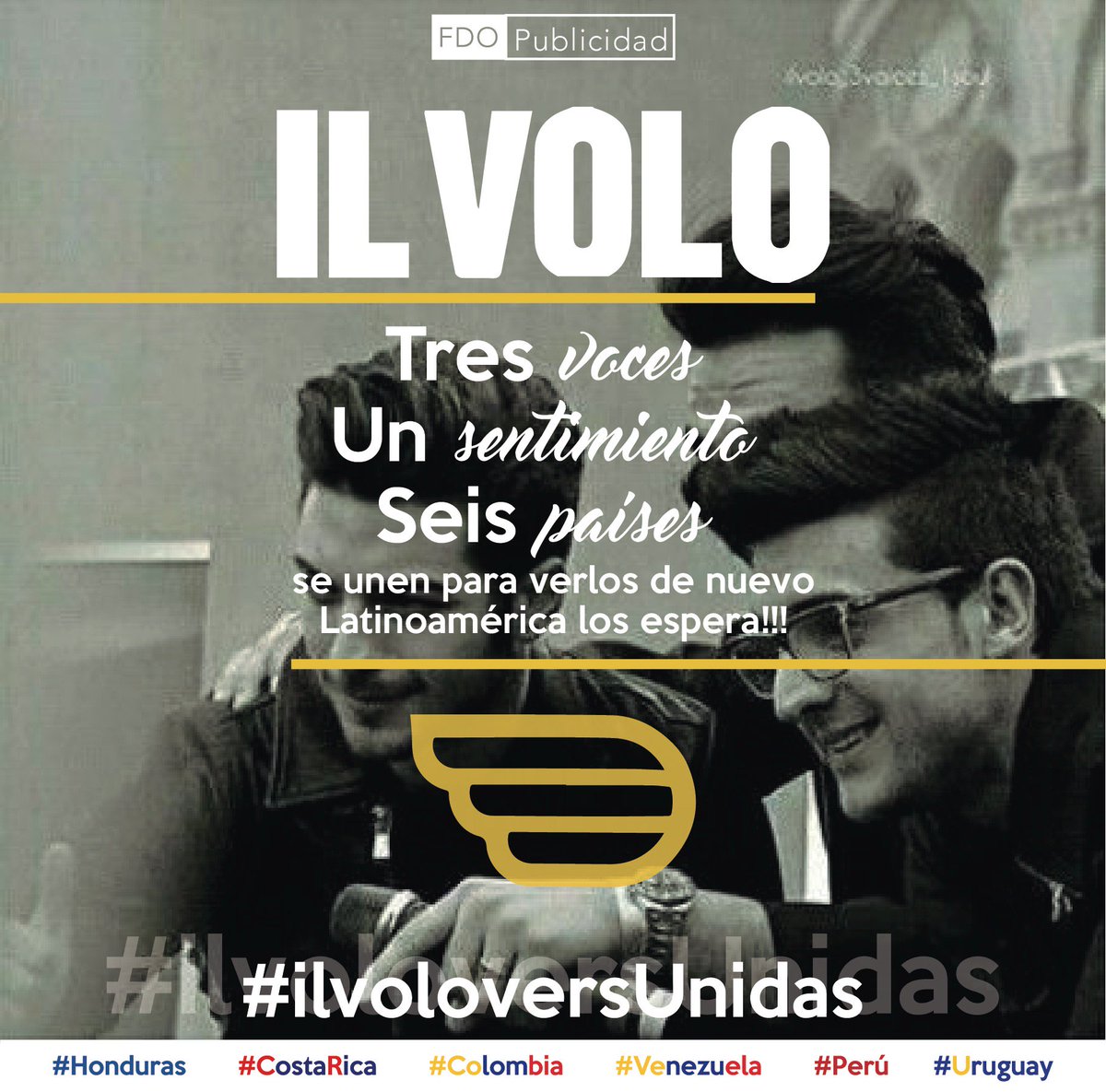 FDOhonduras's tweet photo. Post con el entusiasmo de Fans Il Volo #ilvoloversUnidas #Honduras #CostaRica #Colombia #Venezuela #Perú #Uruguay https://t.co/jjtaLtC5wQ