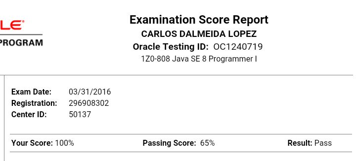 dl_carlos's tweet image. 'Oracle Certified Associate' awarded!
Fuck yeah!! :) #1Z0-808 #Java #JavaSE8