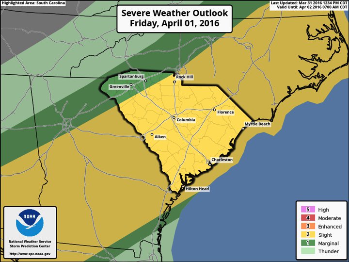Severe weather risk for tomorrow is up a notch (2 out of 5). Concerns for damaging straight-line winds and hail.