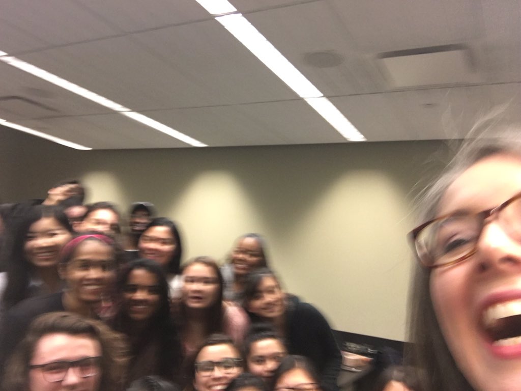 AndreaCharise's tweet photo. Selfie attempt #1 by Prof C. 
Attempt #2 by tech-savvy #UTSCAgingArts students @UTSC. 
Both have their charms, IMHO. https://t.co/tXppX9Lso7