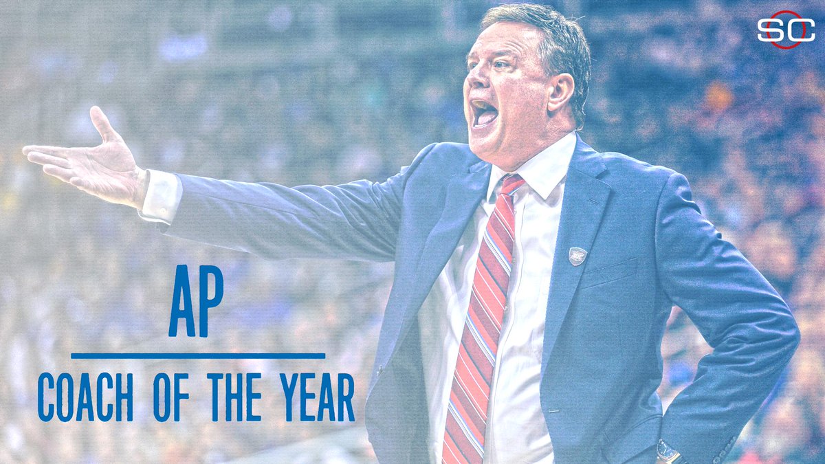 SportsCenter's tweet photo. Bill Self is named AP Coach of the Year. Self led Kansas to its 12th straight Big 12 title. https://t.co/NxgcJjDAbo