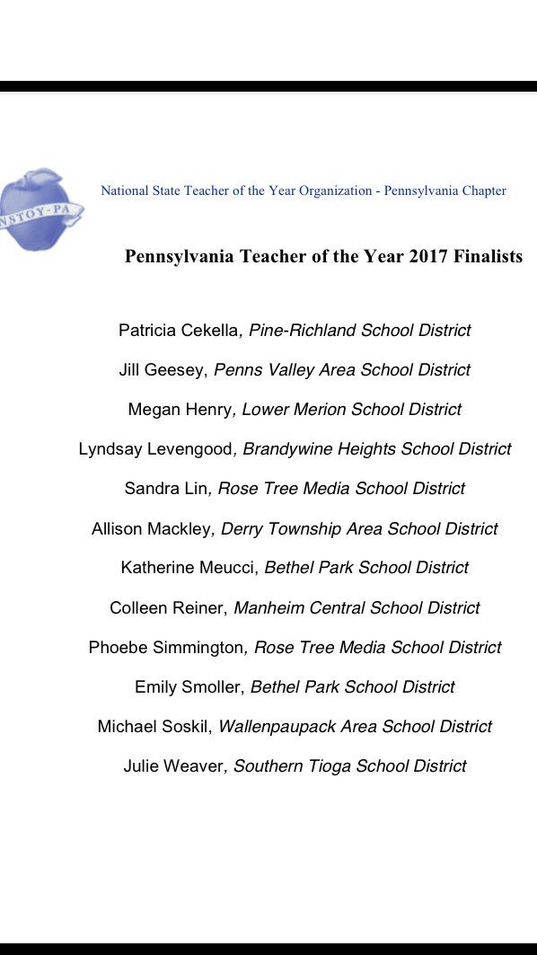 SpringtonLakeMS's tweet photo. #RTMSD with TWO FINALISTS for PA Teacher of the Year! @PenncrestAP WOW!! https://t.co/DdYs7vxsus