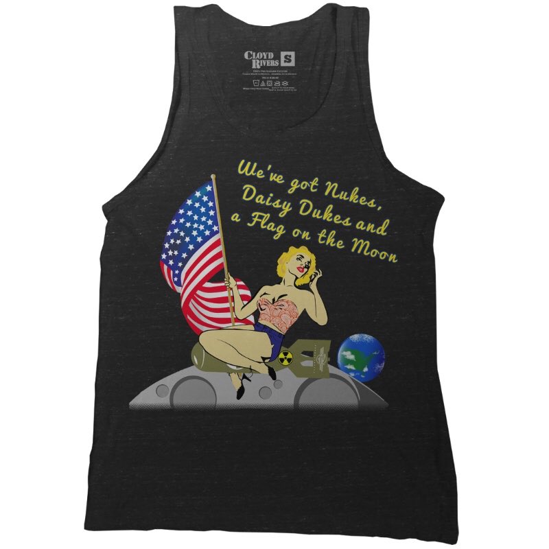 CloydRivers's tweet photo. We've got nukes, daisy dukes and a flag on the Moon. Come get some. Merica.

FREE koozies at https://t.co/RgsoegiBnz https://t.co/N5C0qPH1kT
