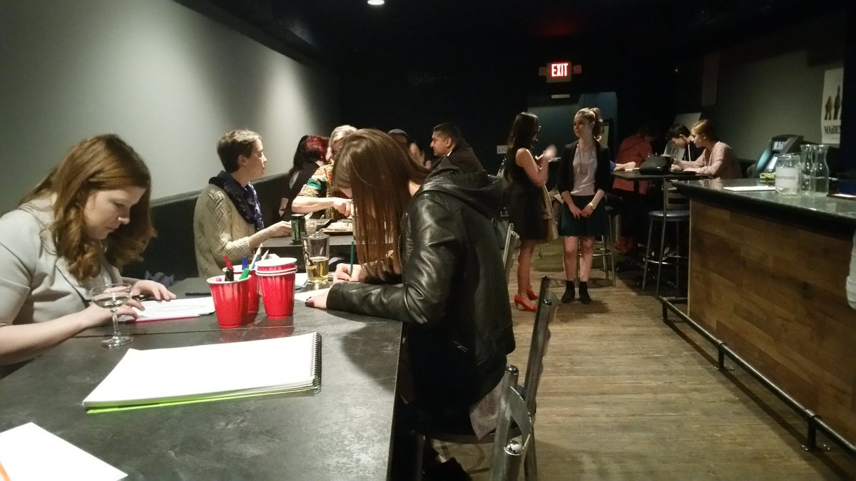 Guests mixing and mingling at The Almanac for our 2nd anniversary &amp; fundraiser!